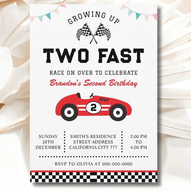 Race Car 2nd Birthday Two Fast Birthday Party Einladung (Von Creator hochgeladen)