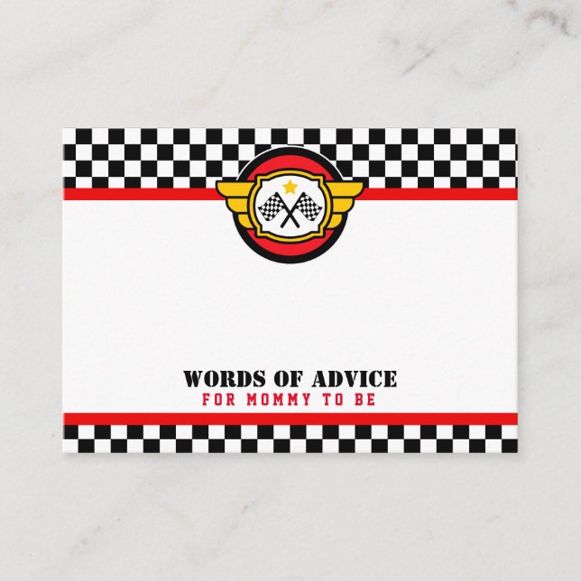 Race Car Advice Cards Kinderdusche Hinweiskarte (Vorderseite)