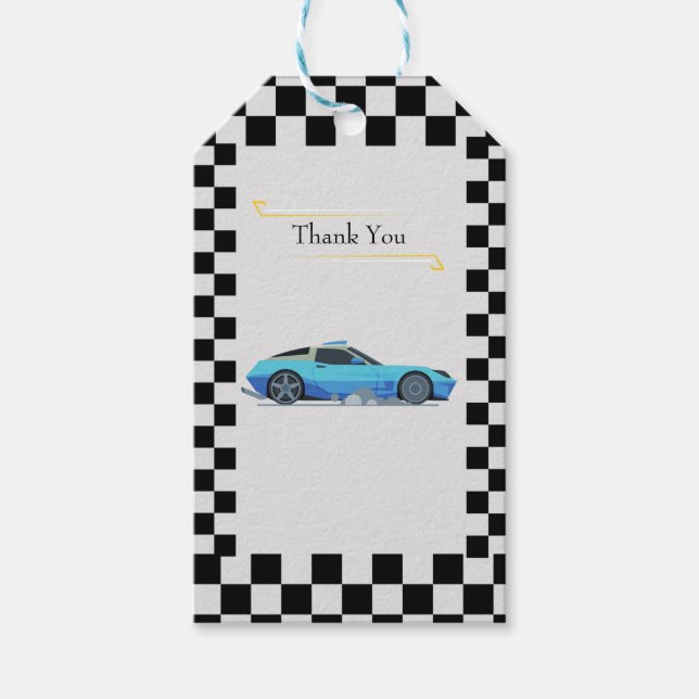 Race Car Baby Dusche Thema Geschenkanhänger (Vorderseite)