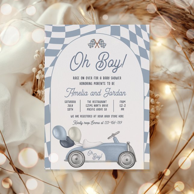 Race Car Baby Shower Boy Blue Race Auto Dusche Einladung (Von Creator hochgeladen)