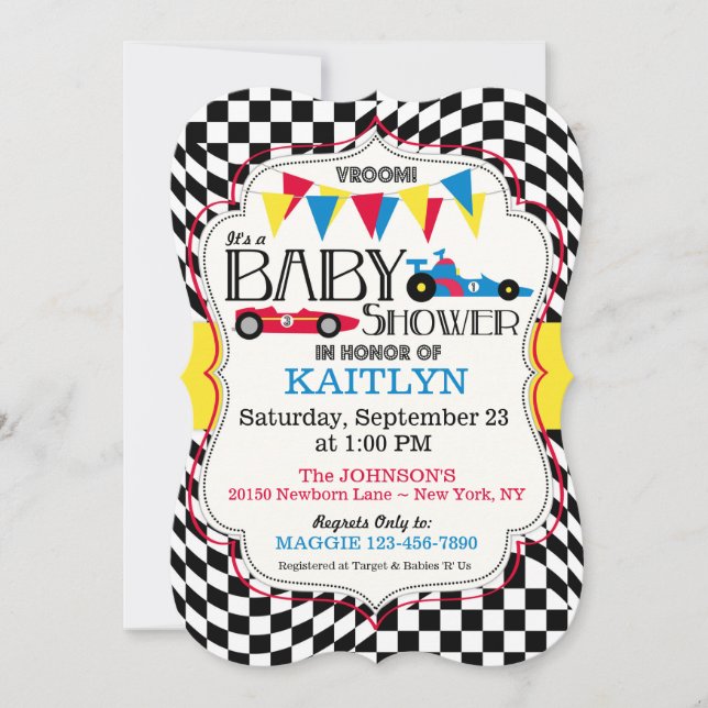 Race Car Baby Shower Einladungskarte Einladung (Vorderseite)