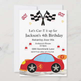 Race Car Birthday, 4. Geburtstag Einladung