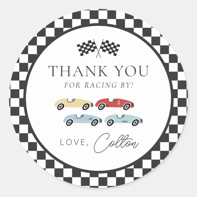 Race Car Birthday Danke Stickers (Vorderseite)