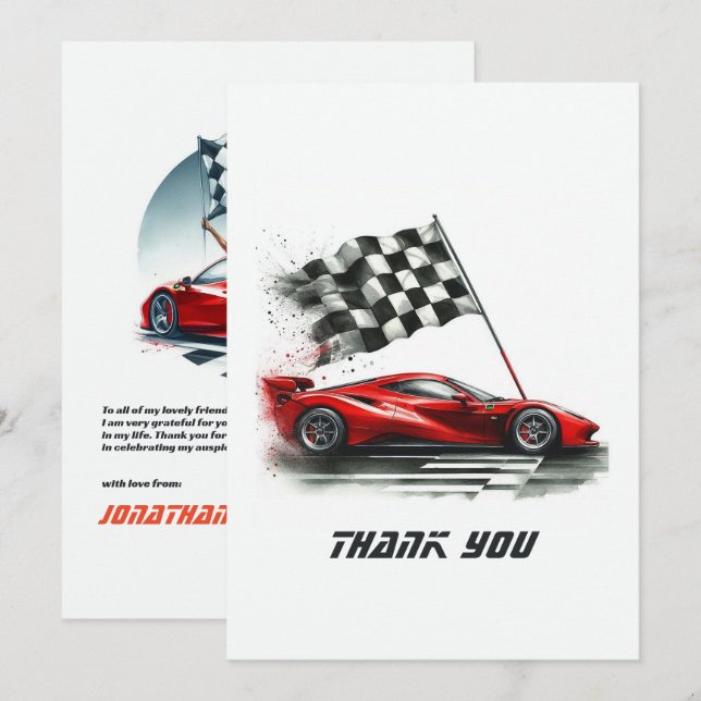 Race Car Birthday Dankeskarte (Vorne/Hinten)