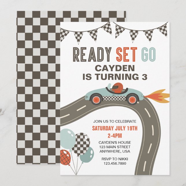 Race Car Birthday Einladung (Vorne/Hinten)