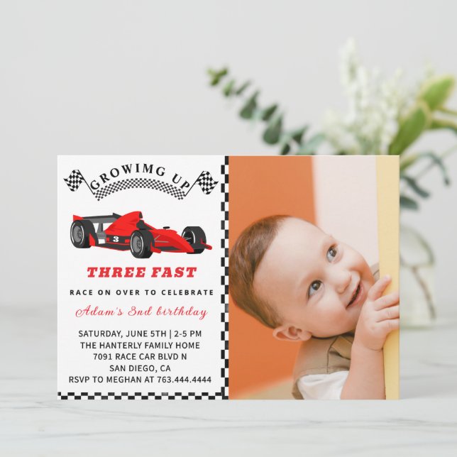 Race Car Birthday Invite - 3. Geburtstag Junge Einladung (Stehend Vorderseite)