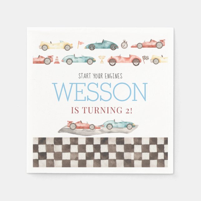 Race Car Birthday Napkins Serviette (Vorderseite)