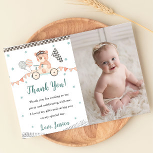 Race Car Birthday Party Foto Danke Karte