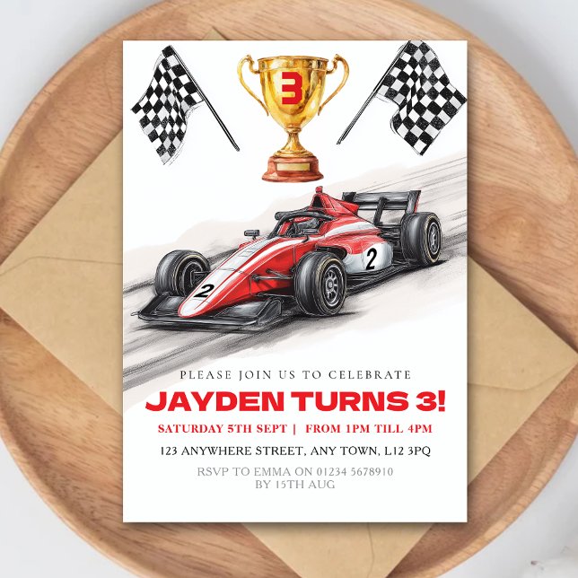 Race Car Birthday Party Invitation for Kids Einladung (Von Creator hochgeladen)
