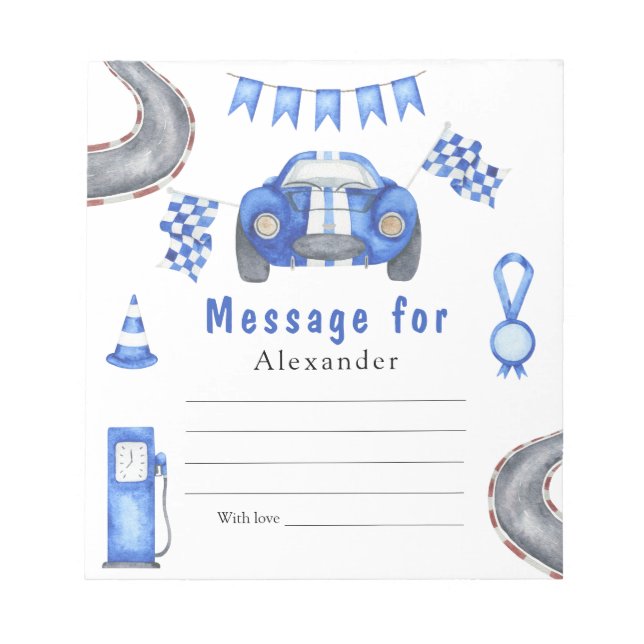 Race Car Birthday - Time Capsule Message Notizblock (Vorderseite)