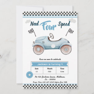 Race Car blue Vintag braucht vier Geschwindigkeite Einladung