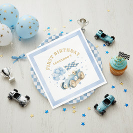 Race Car Blue Watercolor Boy First Birthday Serviette