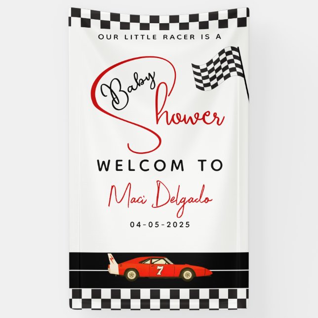 Race Car Boy Baby Shower Banner | Little Racer (Vertikal)