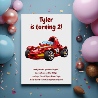 Race Car Boys Kinder 2. Geburtstag Party Einladung