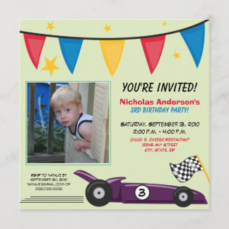 Race Car Custom Birthday Party Einladung (grün)