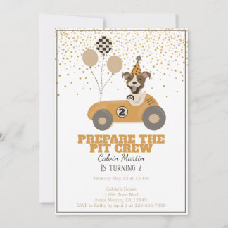 Race Car Dog Boys Zweite Geburtstagsparty Einladung