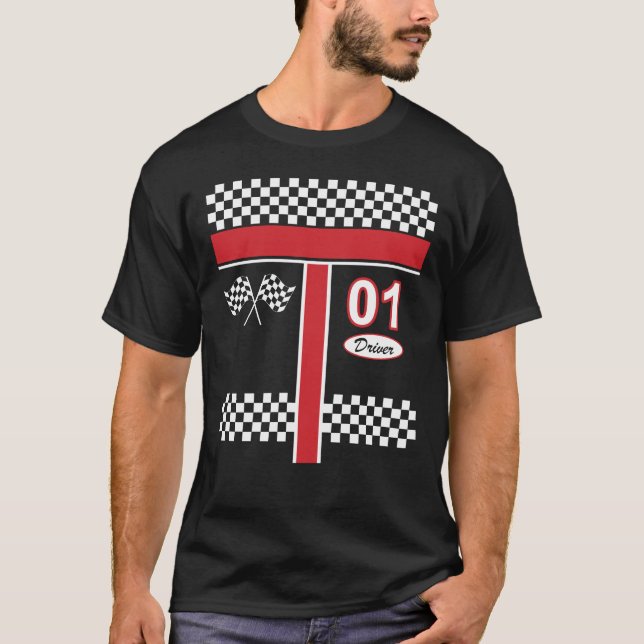 Race Car Driver Costume Shirt zu Halloween (Vorderseite)