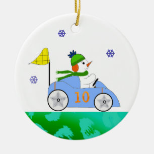 Race Car Driver Snowman Keramik Ornament