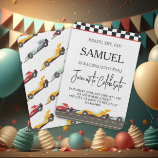 Race Car Einladung Bereit Set Go Vintag Race Car