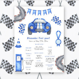 Race Car Erster Geburtstag Meilenstein Geburtstag Poster