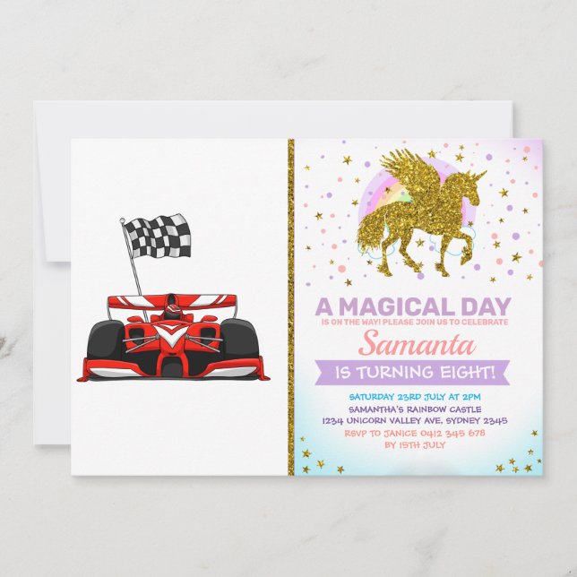 Race Car Extreme Cartoon |Hintergrundfarbe auswähl Einladung (Vorderseite)