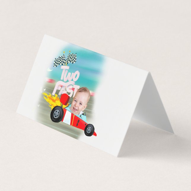 Race Car Food Label zwei Schnelle Geburtstage Visitenkarten (Vorderseite)
