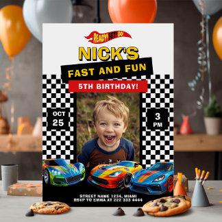 Race Car Foto Geburtstagskarte Einladung