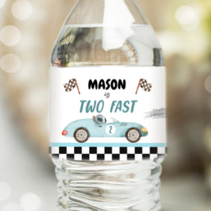 Race Car Fuel Vintag Racing Blue Boy Geburtstag Wasserflaschenetikett