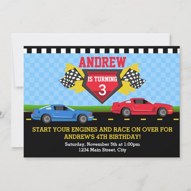 Race Car Geburtstag Einladung 12x18 Card Einladung (Vorderseite)