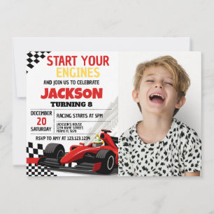 Race Car Geburtstagseinladung für Jungen mit Foto Einladung