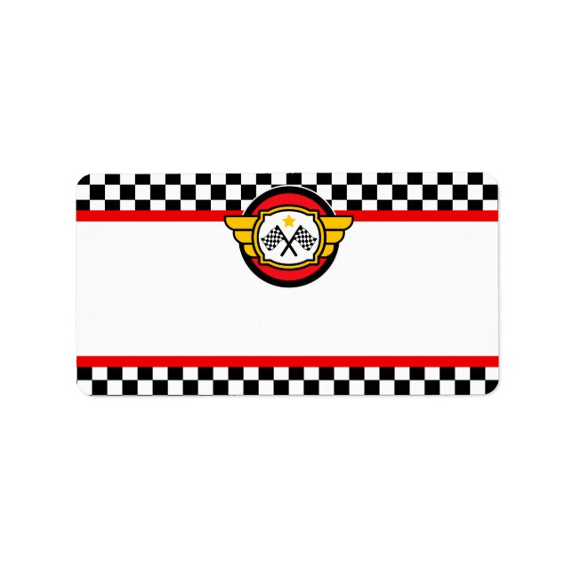 Race Car Geburtstagsparty Adressaufkleber (Vorne)