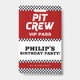 Race Car Geburtstagsparty Pit Crew VIP Pass Ausweis