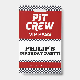 Race Car Geburtstagsparty Pit Crew VIP Pass Ausweis