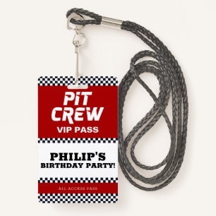 Race Car Geburtstagsparty Pit Crew VIP Pass Ausweis