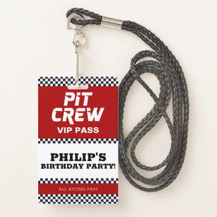 Race Car Geburtstagsparty Pit Crew VIP Pass Ausweis
