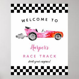 Race Car Girl Geburtstagsparty Begrüßungszeichen Poster