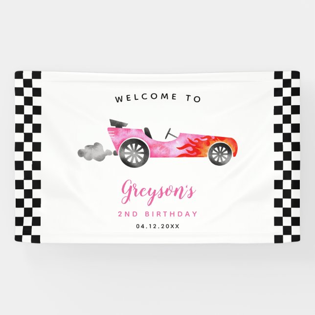 Race Car Girl Geburtstagsparty Willkommensbanner Banner (Horizontal)