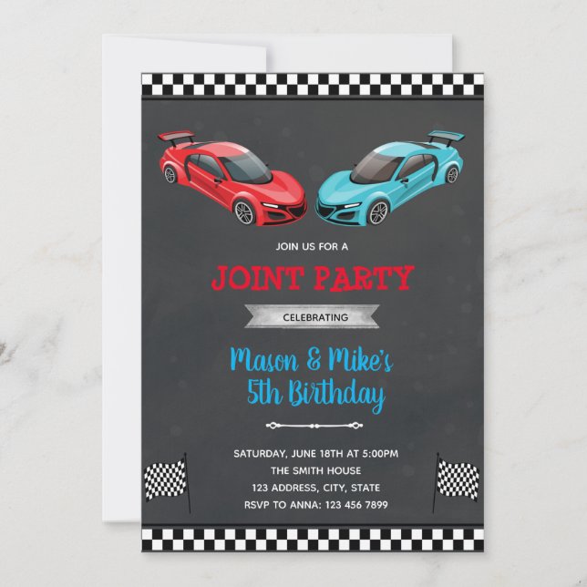 Race Car Joint Junge Geburtstag Einladung (Vorderseite)
