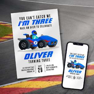Race Car kann mich das 3. Geburtstags-Party nicht  Einladung