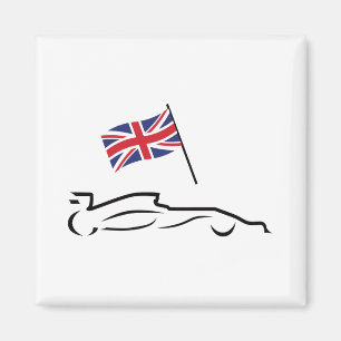 Race Car Line Zeichnend mit britischer Flagge Magnet