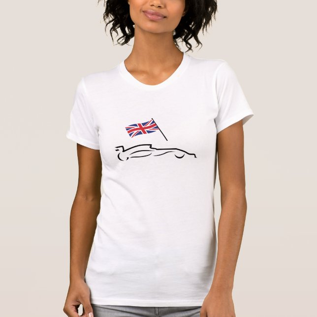 Race Car Line Zeichnend mit britischer Flagge T-Shirt (Vorderseite)