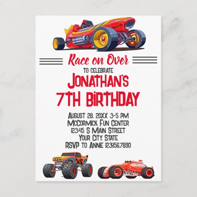 Race Car Monster LKWs Racing Birthday Postkarte (Vorderseite)
