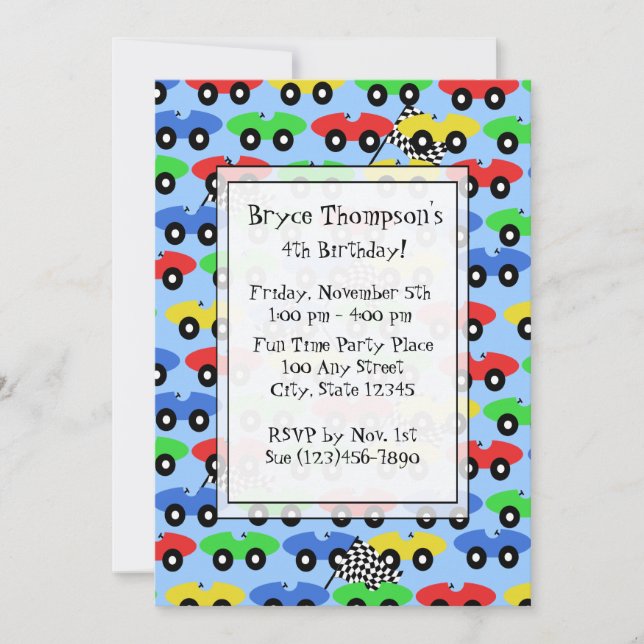 Race Car Party Einladung (Vorderseite)