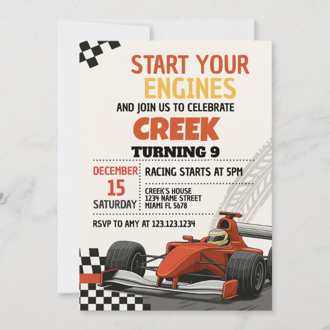 Race Car Party Geburtstag Einladung (Vorderseite)