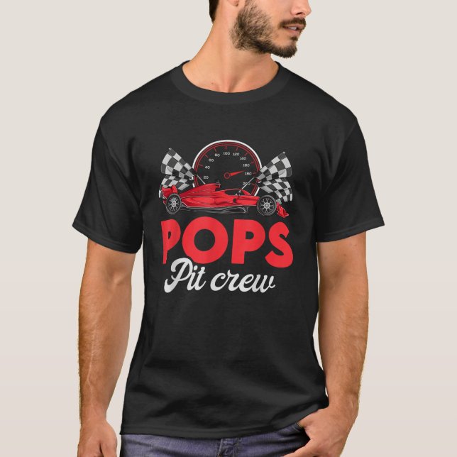 Race Car Pops Of The Birthday Boy Pops Pit Crew  T-Shirt (Vorderseite)