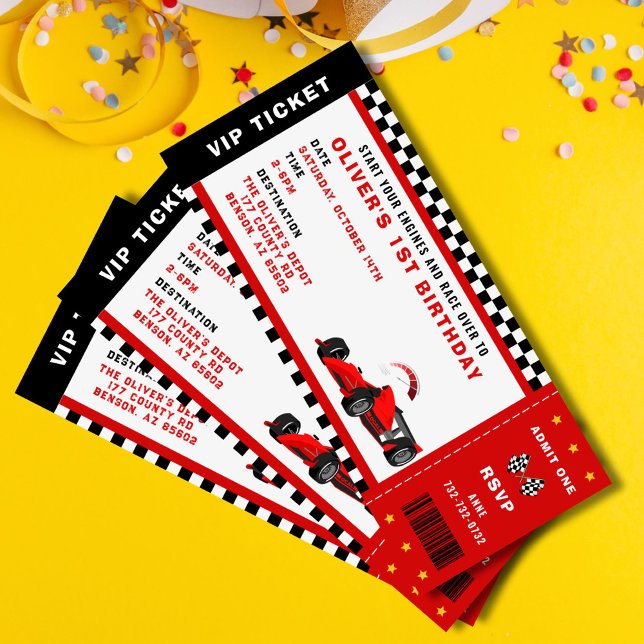 Race Car Racing Boy Birthday Party Ticket Einladung (race car birthday ticket invitation for him)