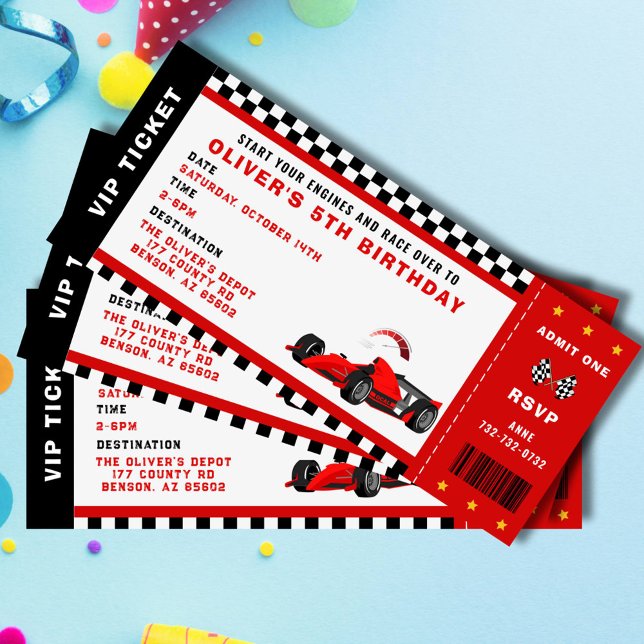 Race Car Racing Boy Birthday Party Ticket Einladung (race car birthday ticket invitation for him)