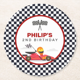 Race Car Racing Two Fast Boy Geburtstagsparty Runder Pappuntersetzer