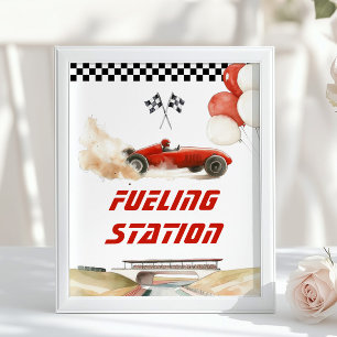 Race Car Red Fueling Station Geburtstagsgetränke Poster