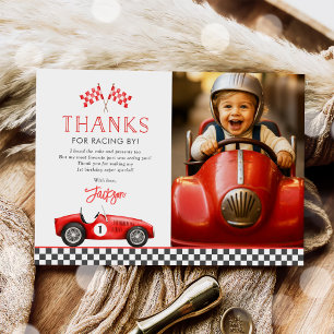 Race Car Red Racing Boy 1. Geburtstag Foto Dankeskarte